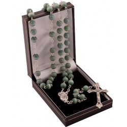 Round Grey Glass  Rosary Beads. Supplied in Gift Presentation Case.