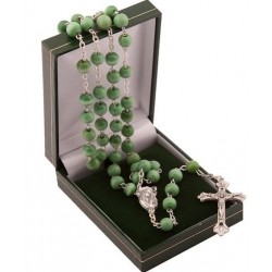 Round Green Glass  Rosary Beads. Supplied in Gift Presentation Case.
