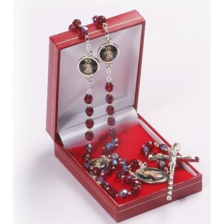 Garnet Red Divine Mercy of Jesus Rosary Beads.Supplied in Gift Presentation Case.