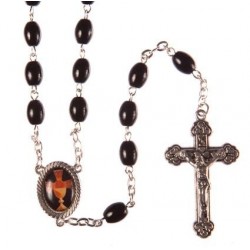 Black Glass First Holy Communion Rosary Beads.