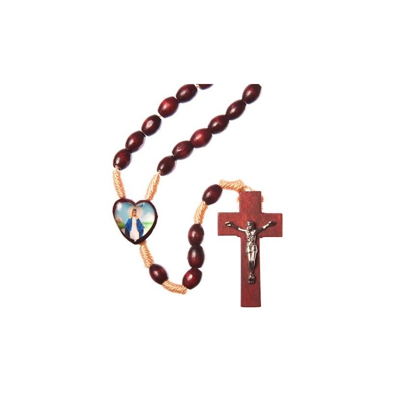 Brown Wood Rope Our Lady Immaculate Rosary Bead