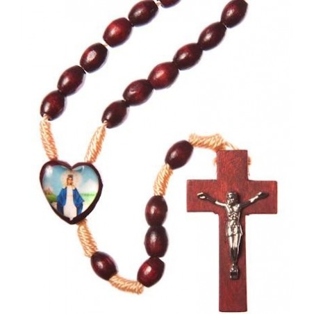 Brown Wood Rope Our Lady Immaculate Rosary Bead