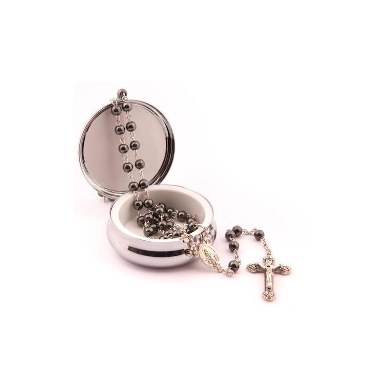 Genuine Haematite Rosary Beads in St Benedict Presentation Box. 